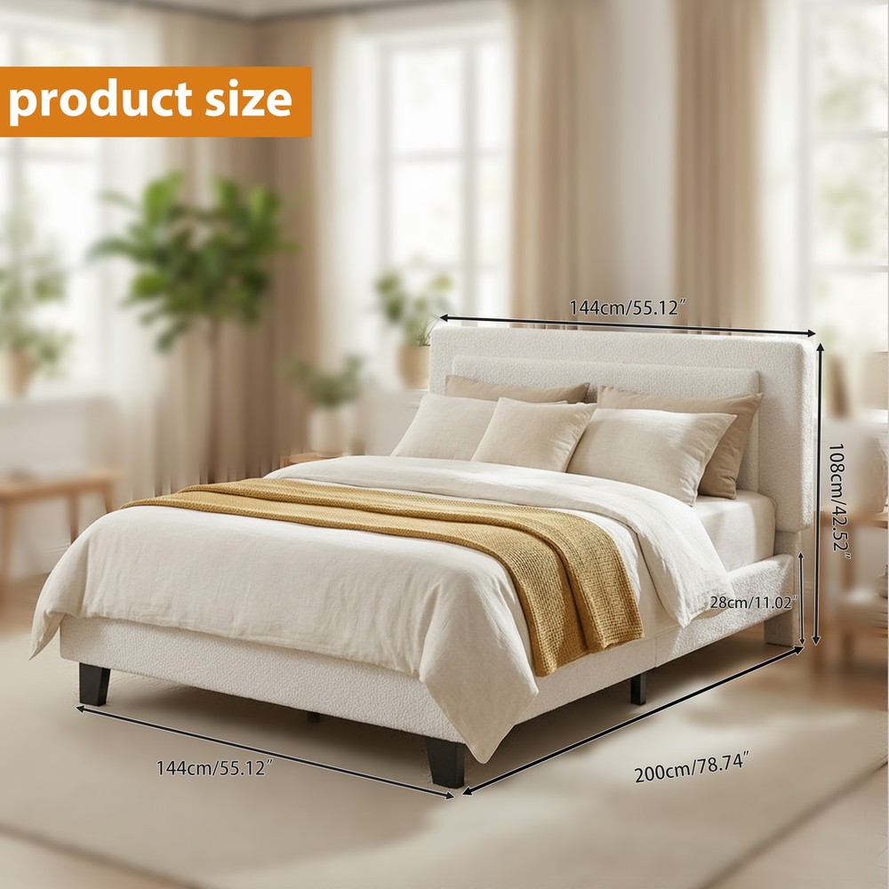 Bed Frame Full Size Upholstered Bed Frame with Adjustable Headboard Solid Wood