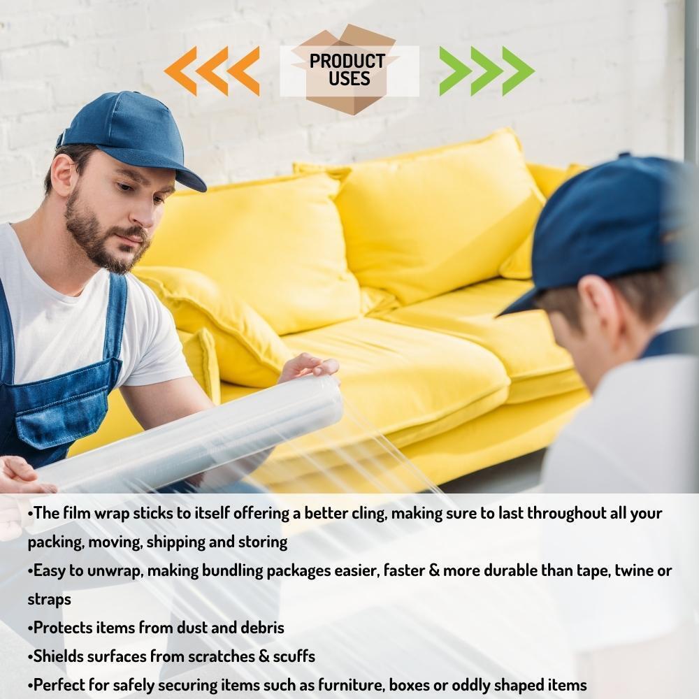 12" x 1500' 65 Gauge Cast Hand Stretch Wrap Clear Plastic Stretch Film 4 Rolls