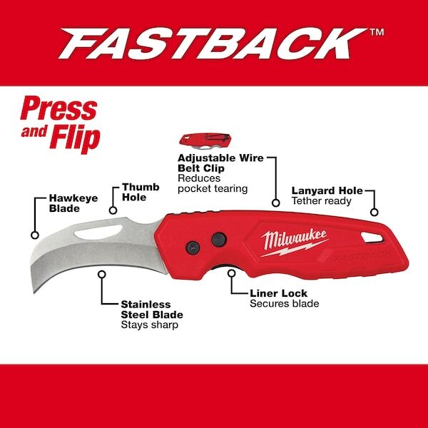 Milwaukee Tool 48-22-1525 Fastback Hawkbill Folding Knife