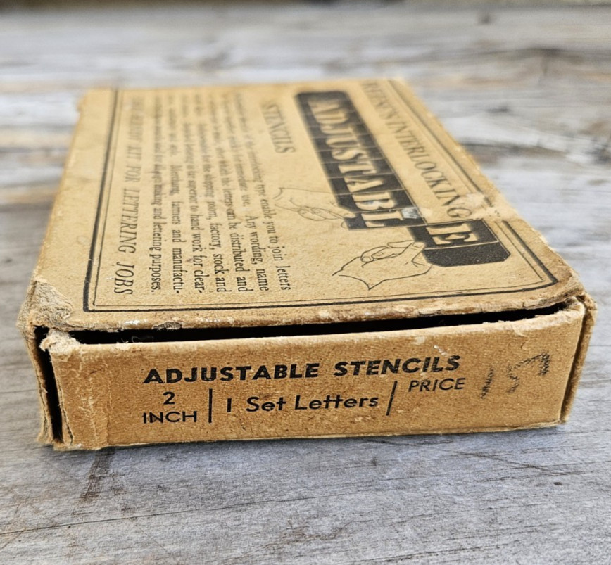 Vintage Metal Reese's 2" Interlocking Adjustable Letters stencils; original box
