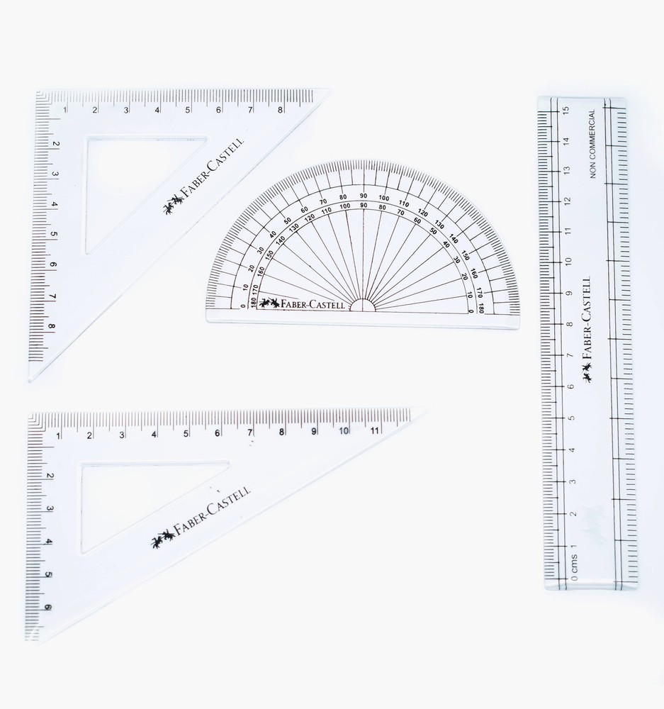 Faber Castell Math Drawing Instrument Set Protractor, 2 Set Square, Cm Ruler