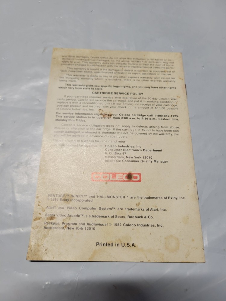 Venture Atari 2600 Instruction Manual