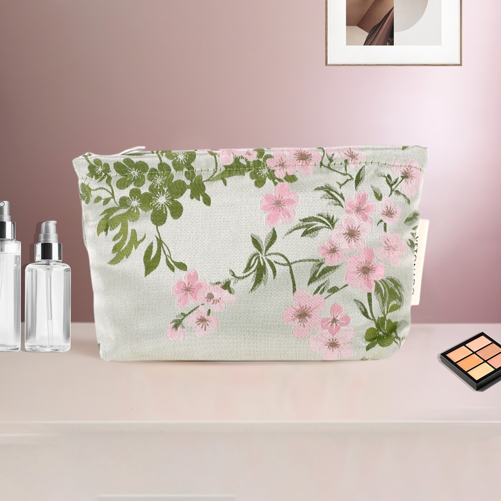 1 Pc Portable Cherry Blossom Makeup Bag Medium Green
