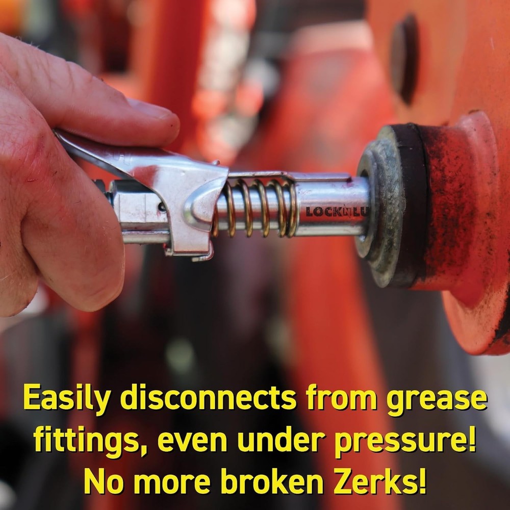 Effortless Greasing with Locking Grease Coupler - Compatible with all Guns