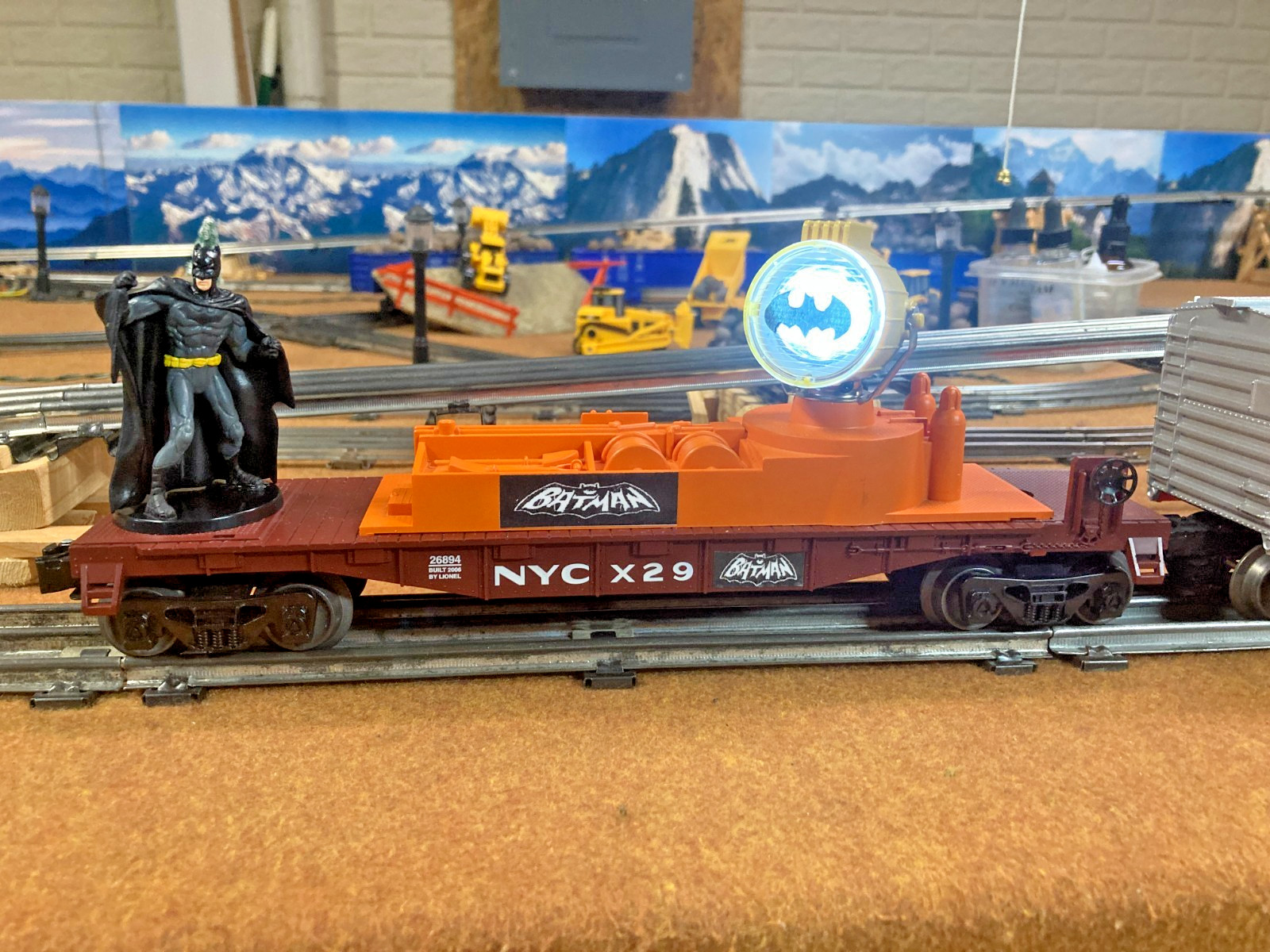 Lionel Customized SearchLight Car with Batman and Bat Signal