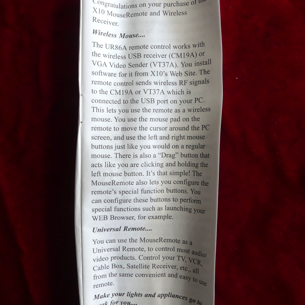 X10 UR86A Mouse Remote