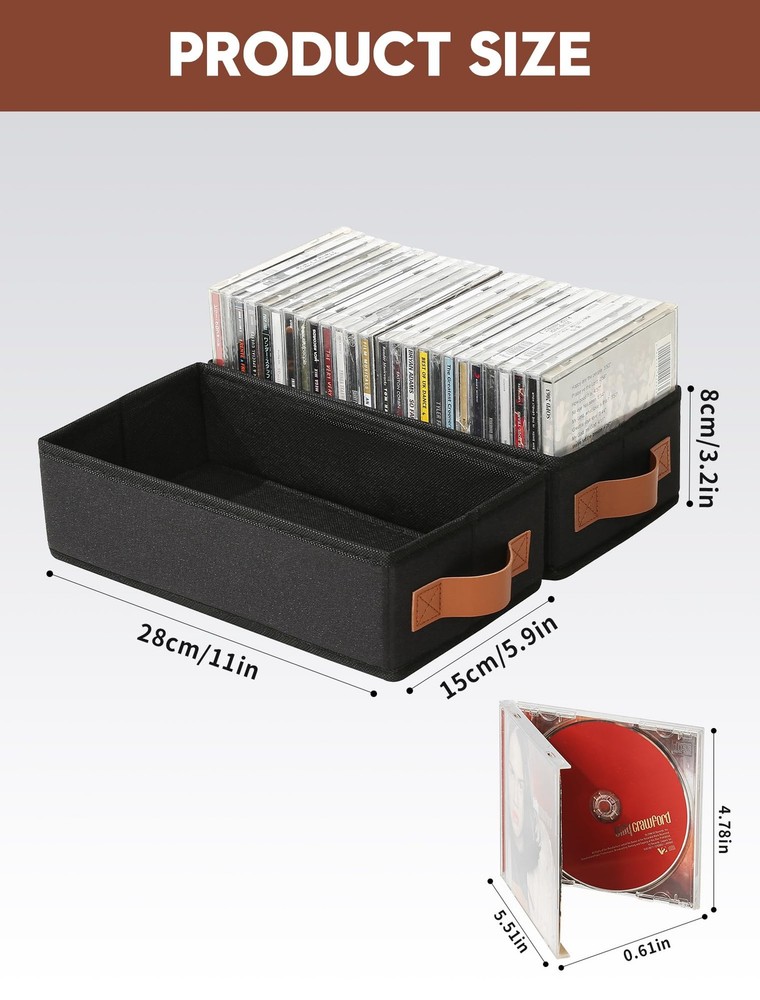 CD Storage Boxes 6 Pack Holder for 120 Jewel Cases, Foldable Design, Black