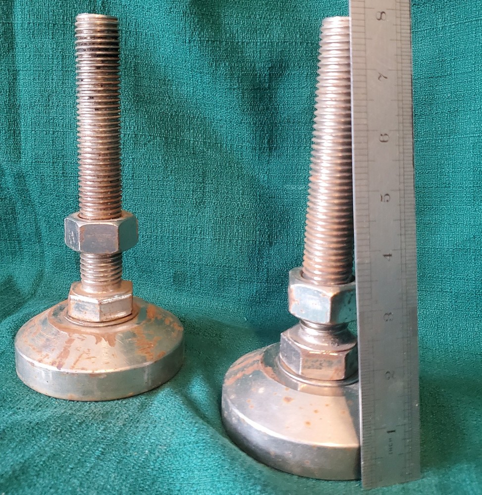 Two 4" Adjustable Solid Steel Machine Leveler Foot Pads 8" Tall