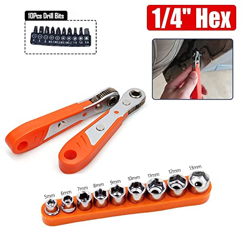 Right Angle Screwdriver Bit Set 1/4 Inch Drive Mini Ratchet Socket Wrench Set