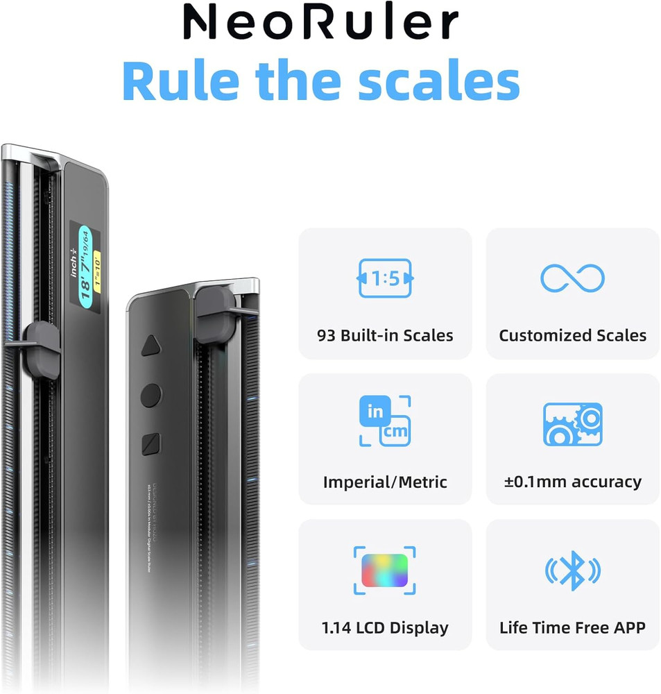 Neoruler 12" Digital Scale Ruler & Reading Kit - Smart Measuring Bundle