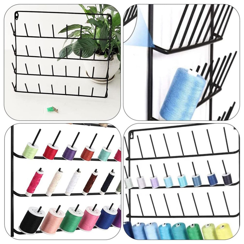 Thread Holder Wall Mounted with 32 Hanging Hooks for Wall Spools Thread Rack