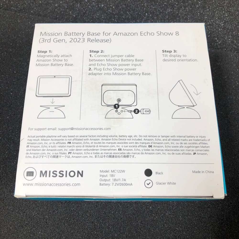 Mission Battery Base for Amazon Echo Show 8 3rd Gen - White