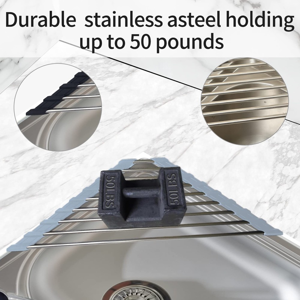 2 Pack Stainless Steel Sink Rack Multi-Function Roll Up Drying Rack for Sink ...