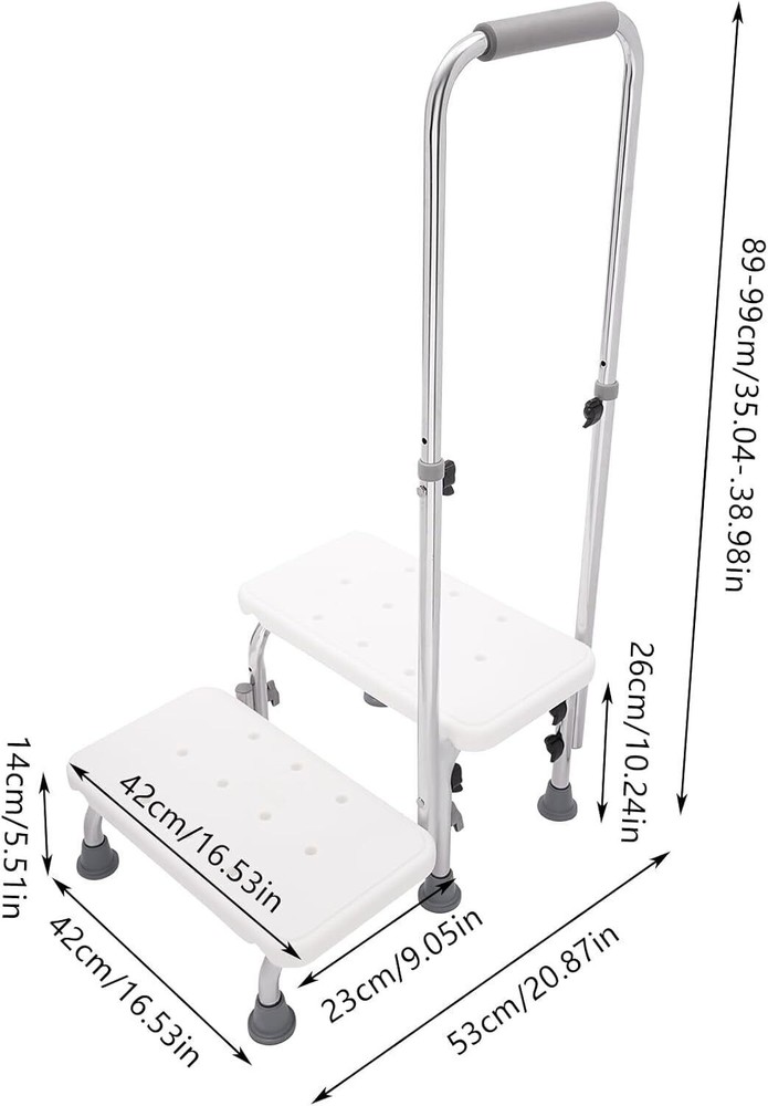2 Step Stool with Handle for Elderly,Heavy Duty 2 Step Stool with Handrail