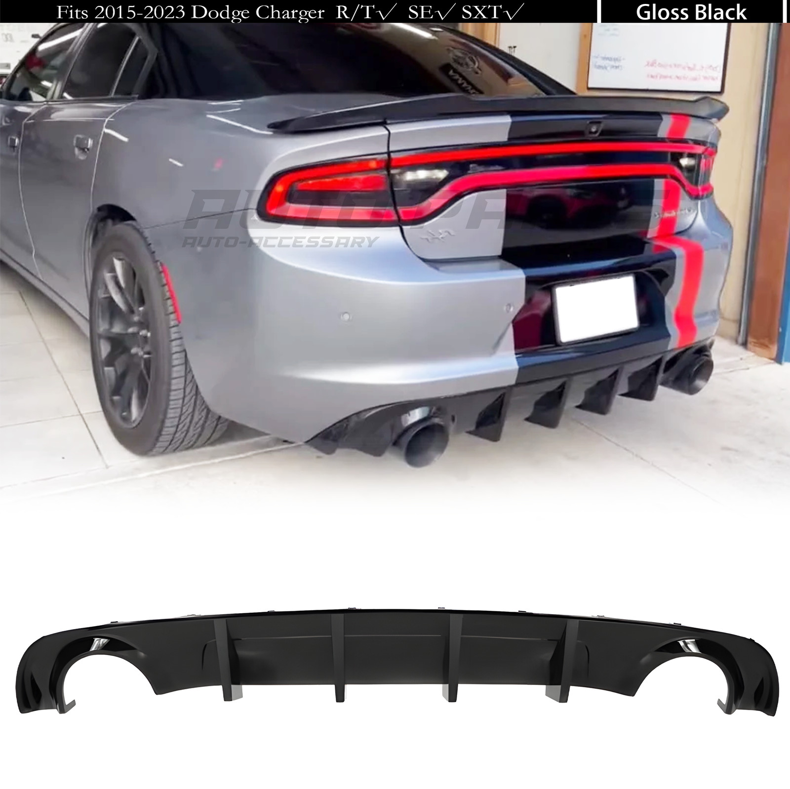 ABS Rear Bumper Diffuser Lip Gloss Black For Dodge Charger R/T SE SXT 2015-2023