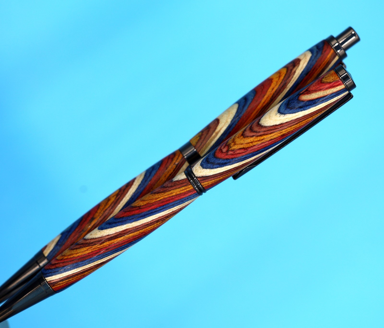 Handcrafted Slimline Pen & Pencil Set in Gun Metal, Color Grain Wood & Zip Case