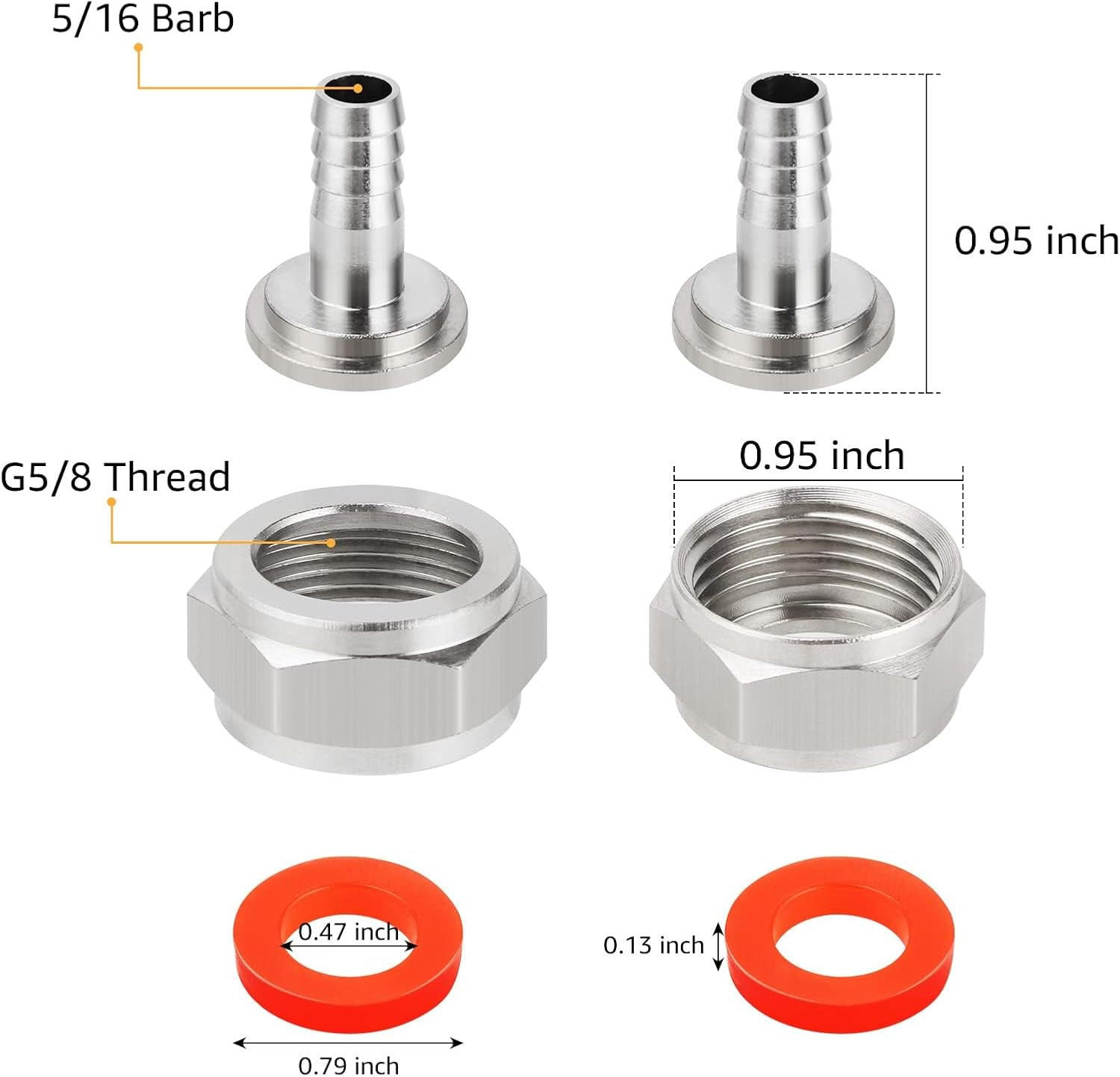 Keg Coupler Barb Connector 5/16'' Beer Barb G5/8 Thread Hex Nut Beer Keg Coupler