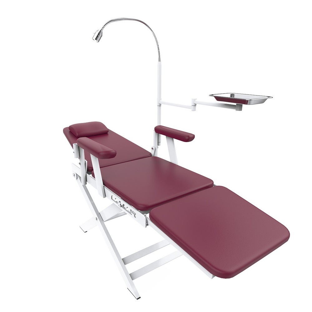 Dental Portable & Practical Adjustable Folding Chair With LED Light + Tray Ruby