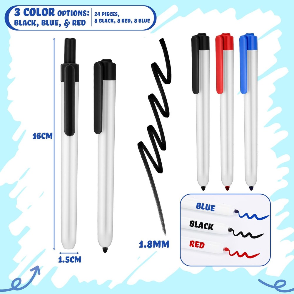 24 Count Retractable Dry Erase Marker, Clickable Whiteboard Markers Bulk No B...