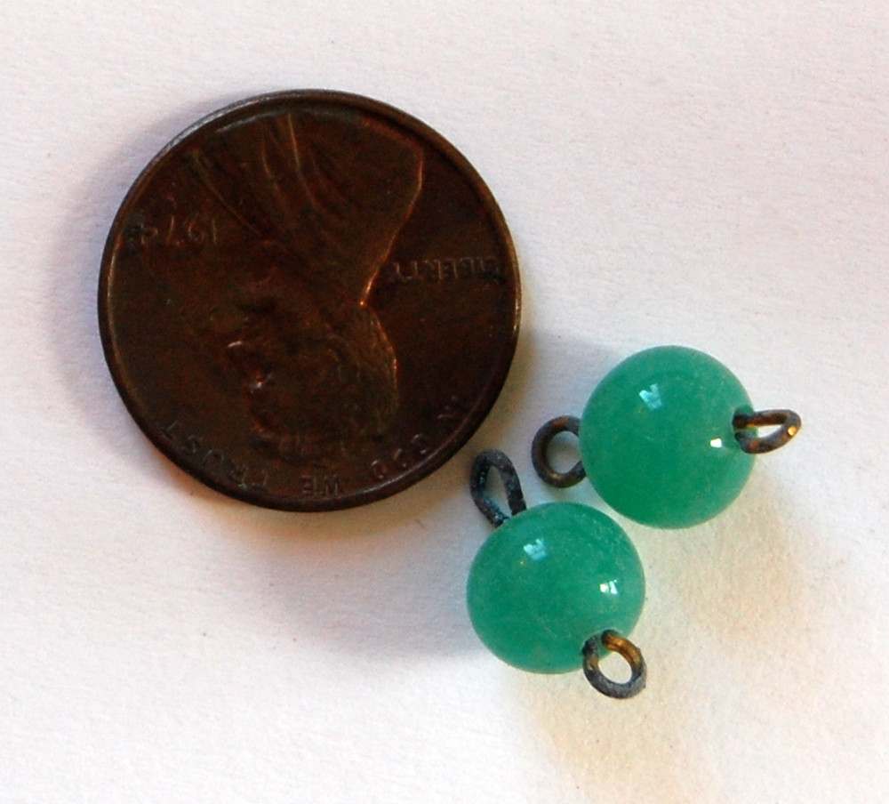 VINTAGE 12 JADE GREEN GLASS CONNECTOR BEAD BEADS 8mm JAPAN