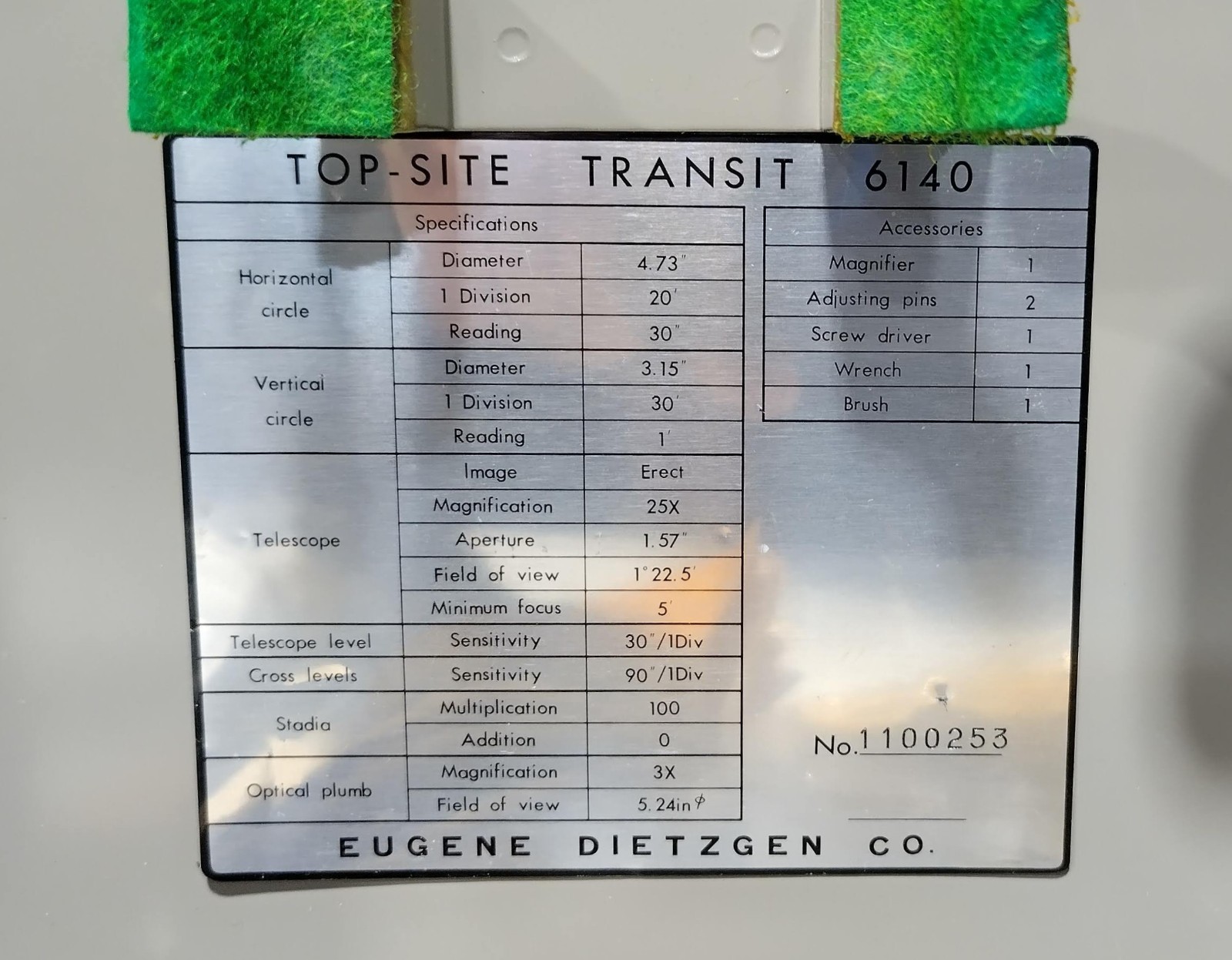 Dietzgen Top Site Transit 6140 w/Case, Manual, Cleaning Kit Vintage 1960s 110048