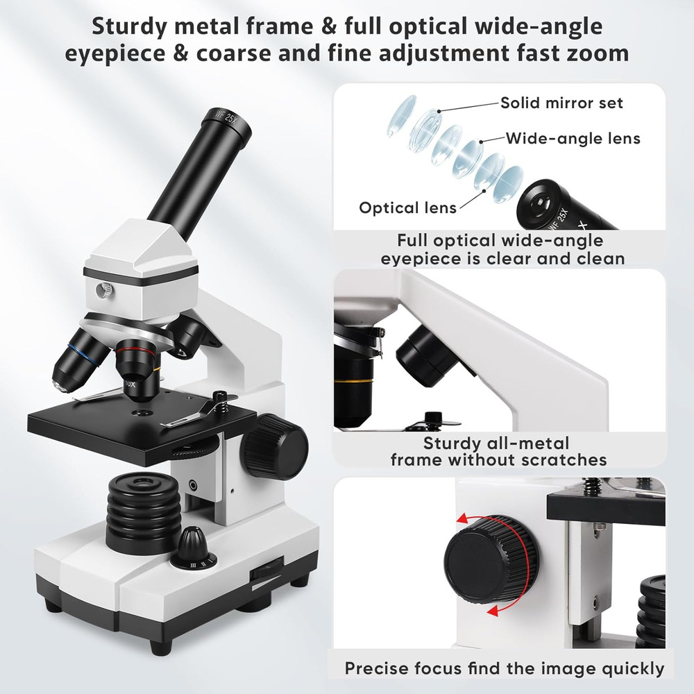 Compound Microscope for Kids 8-12 100X-2000X Microscope Kit Slides Covers Lab