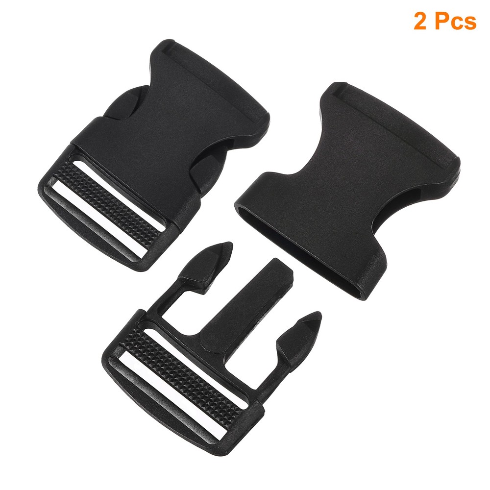 2Pcs 1-1/4" Plastic Dual Adjustable Side Release Buckle for Backpack Strap Black