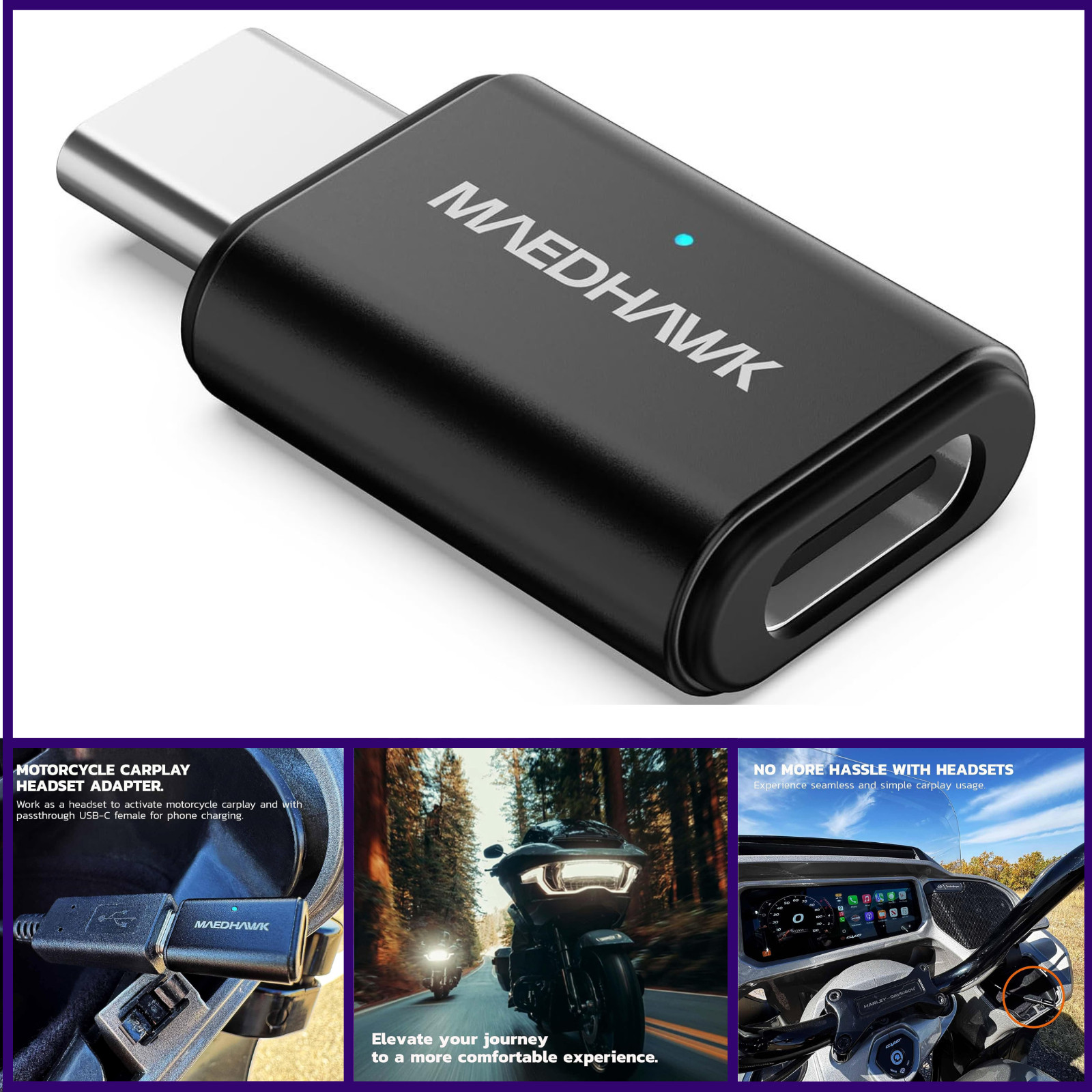 MaedHawk Bypass Motorcycle CarPlay Bluetooth Headset Adapter with Passthrough