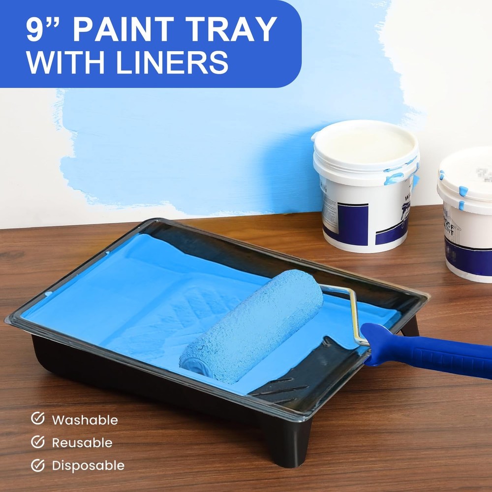 27 PCS Paint Roller Kit with Extension Pole, 4" & 9" Rollers, Blue