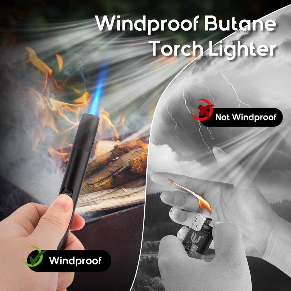 2 Pack Torch Lighters Refillable Butane Lighter with Visible Fuel Window, Win...