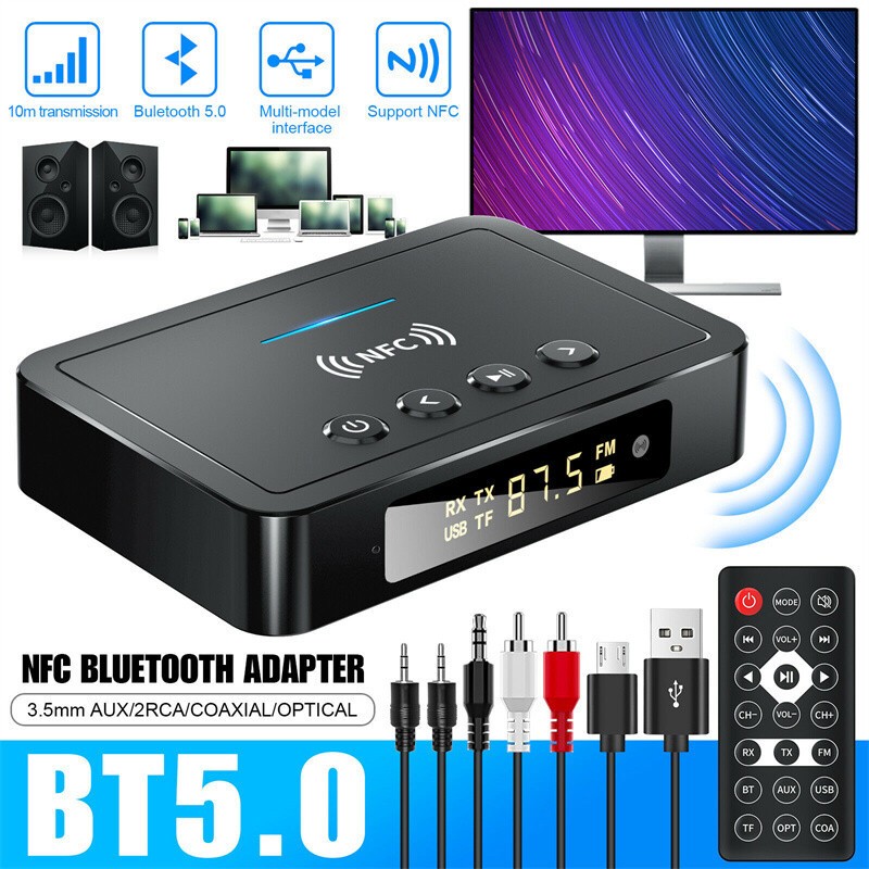 3 IN 1 NFC Bluetooth 5.0 Transmitter Receiver Audio Adapter Home Stereo FM AUX