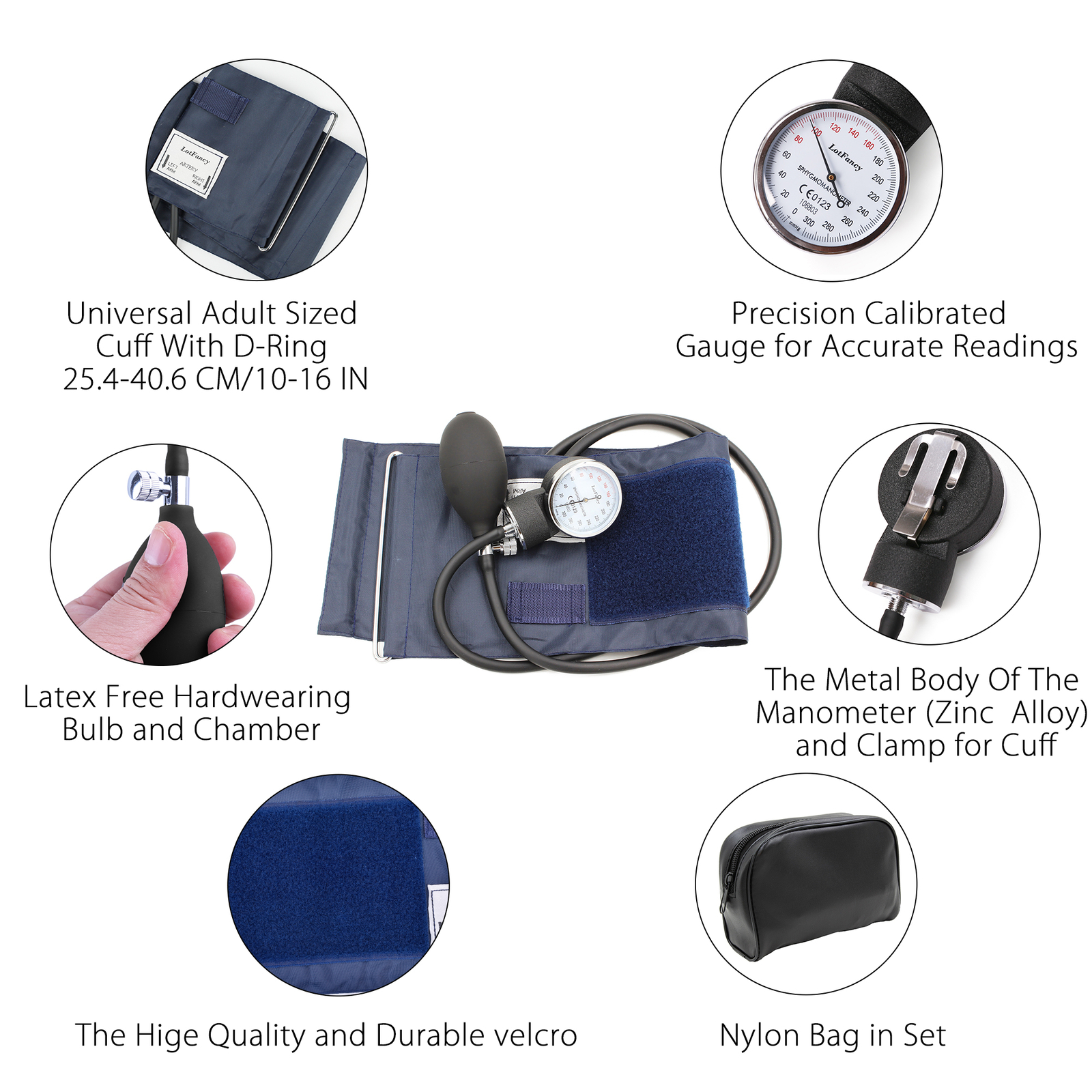 Aneroid Sphygmomanometer Stethoscope Manual Blood Pressure Monitor BP Cuff Gauge