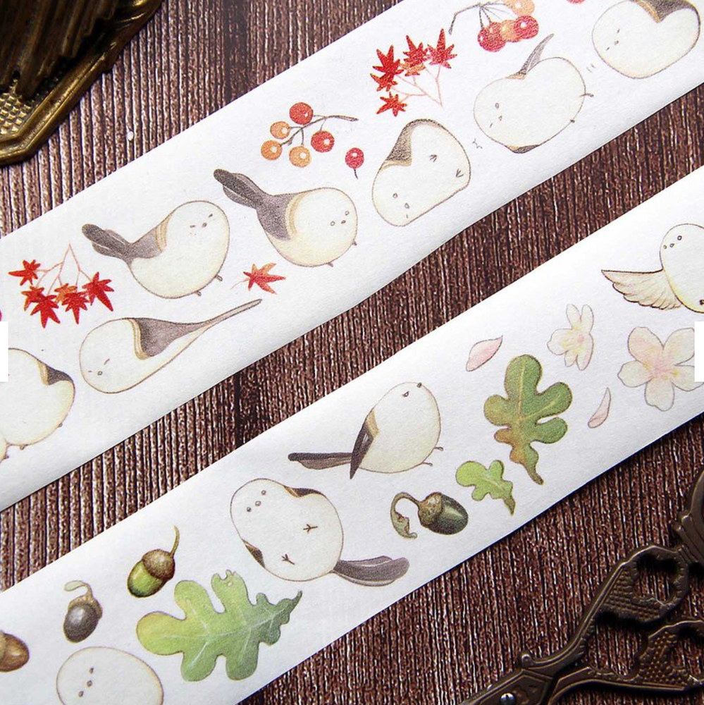 SancivetArt Silver Throat Long-tailed Tit Washi Tape SAMPLE LOOP