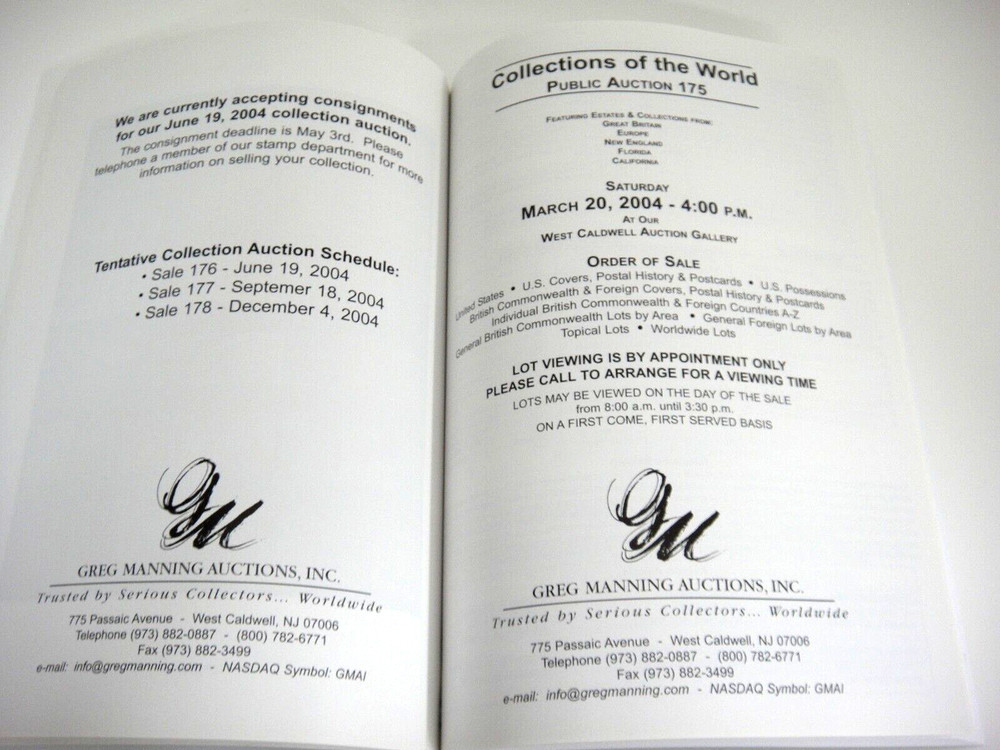 Greg Manning Stamp Auction Catalog 2004 Covers US Foreign Topical Collections