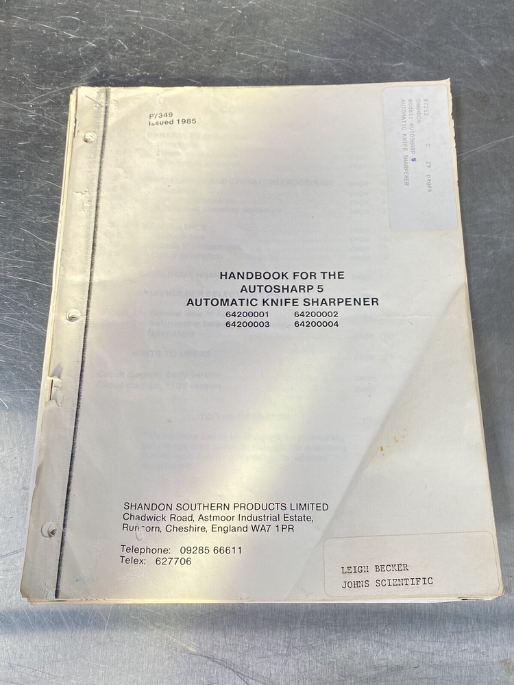 Shandon Southern Products Autosharp 5 Automatic Knife Sharpener - Users Guide