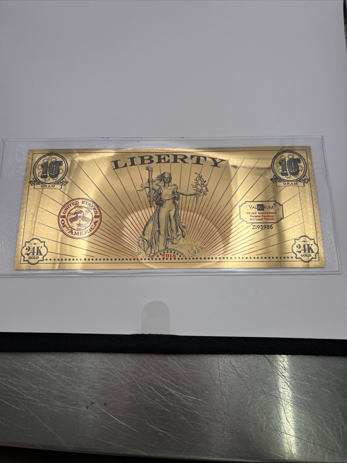 2018 ValAUrum Liberty Gold Note - 1/10 Gram 24K Gold Note Limited Edition - Mint