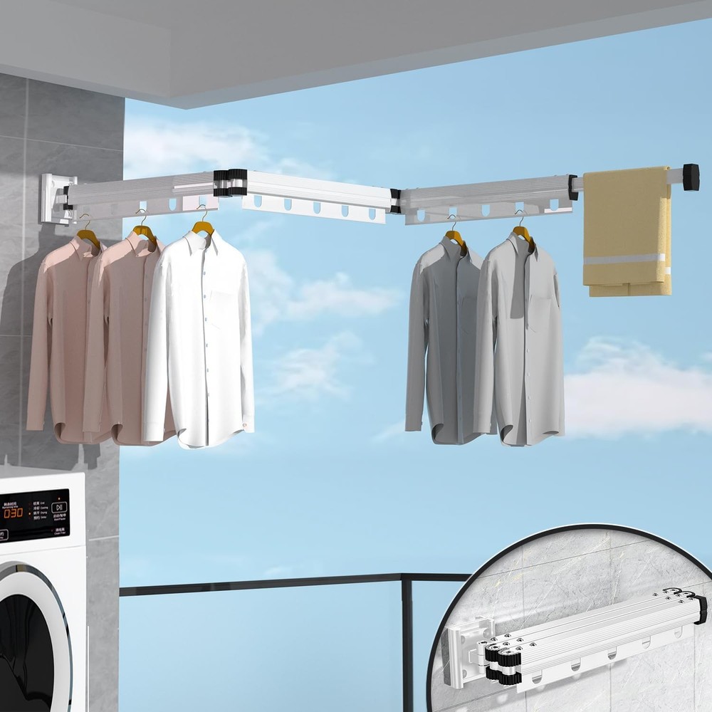 Wall-Mounted Space Saving Folding Laundry Drying Rack,Retractable Clothes Airer
