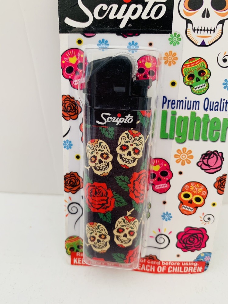 Scripto Premium Quality Lighter *Skulls and Roses Design* (Adjustable Flame)
