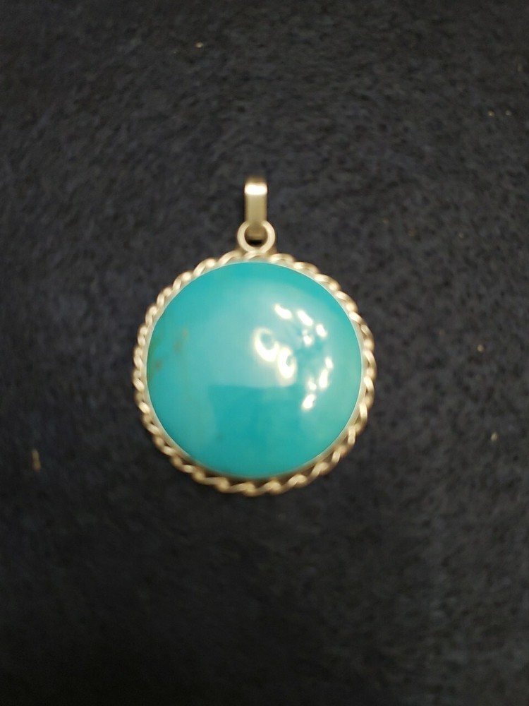 Turquoise And Sterling Silver Round Pendant Statement Piece 1.5"