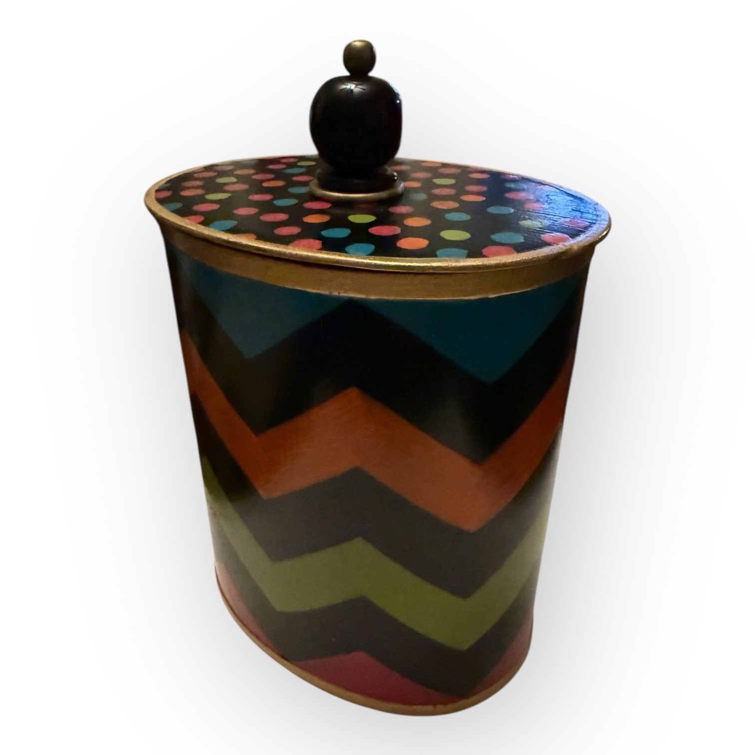 Mackenzie-Childs Trampoline Boutique Cotton Box & Lid Zig Zag Polka Dots 7.5”x5”