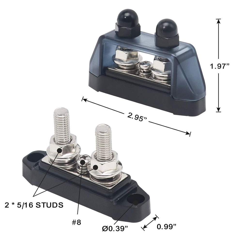 Compact Dual Stud Screw Terminal Block - Red & Black Power Distribution Solution