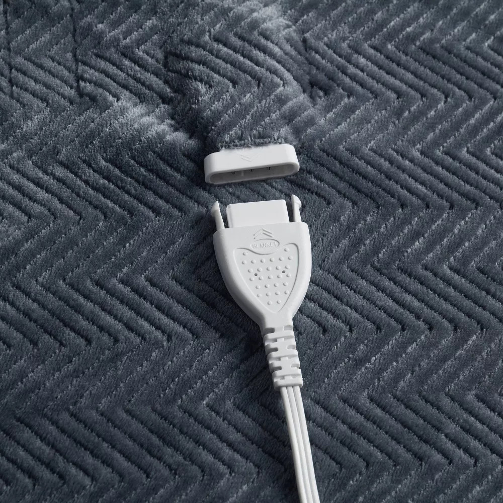 Brookstone Full/Queen Heated Micro Herringbone Blanket Gray