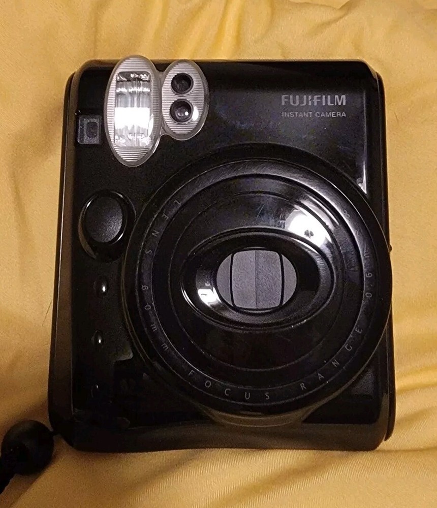 Black Fujifilm Instant Camera With Panda Drawstring Carrying Bag