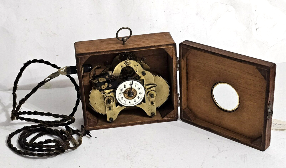 RARE ANTIQUE DYNAMITE EXPLOSIVE DETONATOR TIMER CLOCK WOODEN SWITCH BOX 1900'S