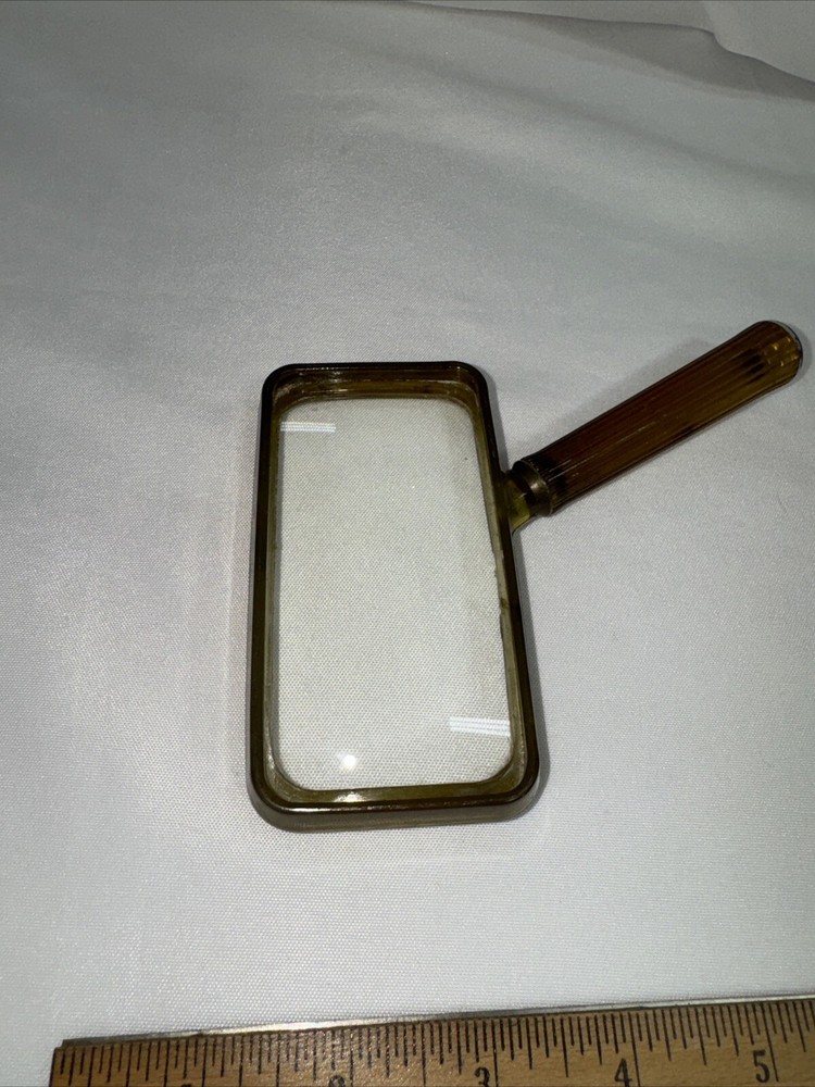 60's Art Deco Rectangular Magnifying Glass Brown Marbleized Bakelite MCM Plastic