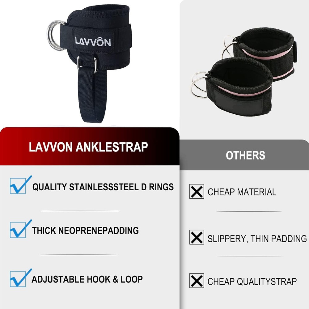 Ankle Straps for Cable Machines Kickbacks - Adjustable Comfort Black