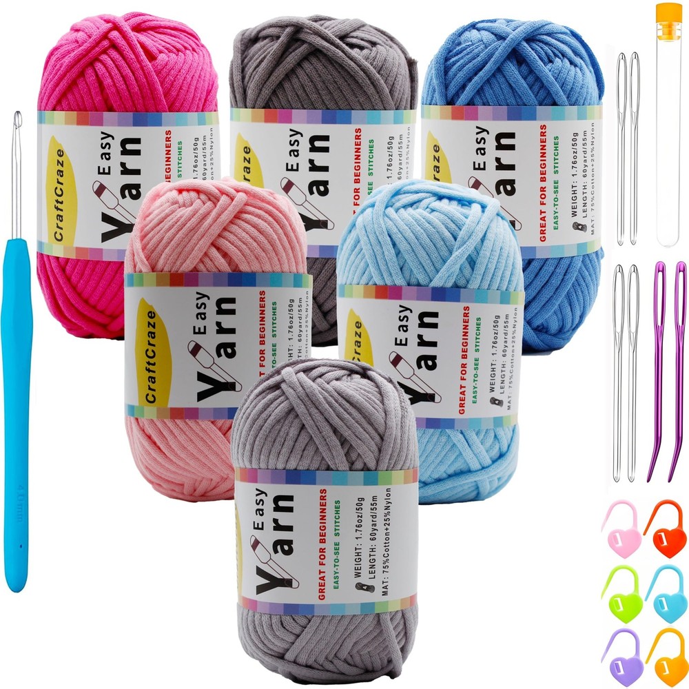 Beginner Easy Yarn Kit for Knitting,Crocheting; Worsted Weight Medium #4; Cot...