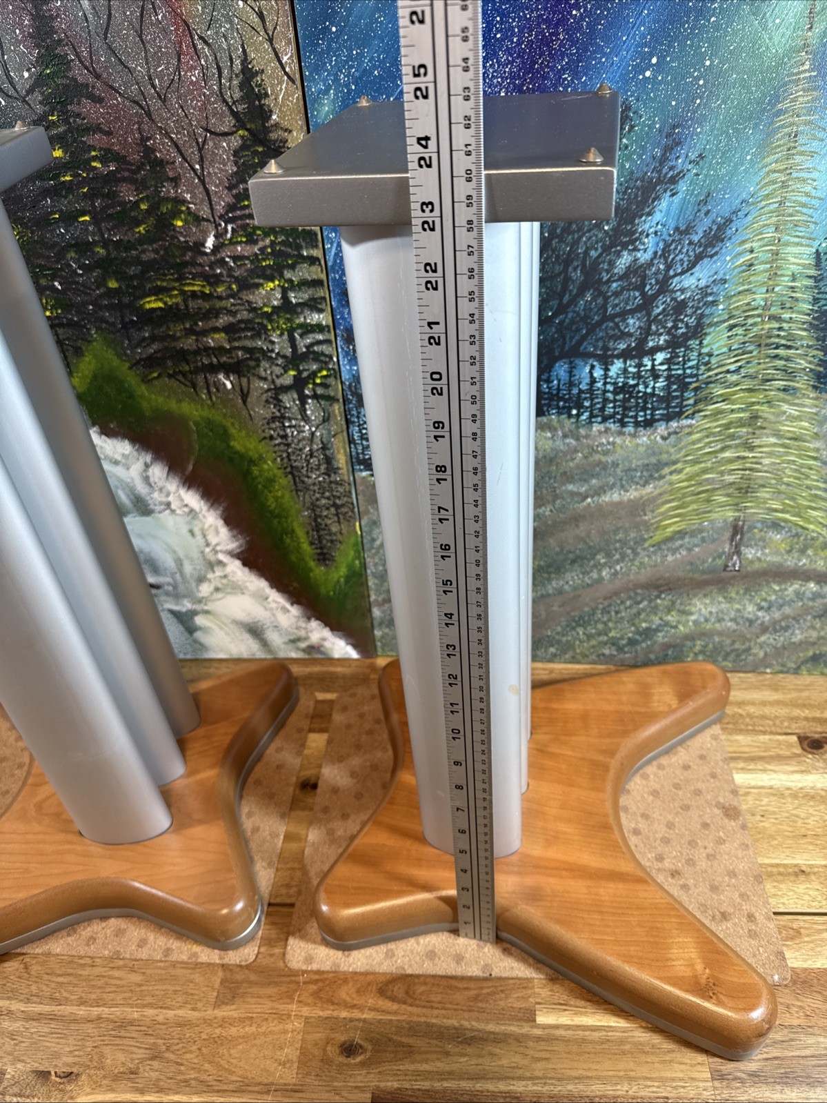 speaker stands pair Metal Wood Base Bookshelf Large Subwoofer Center Channel