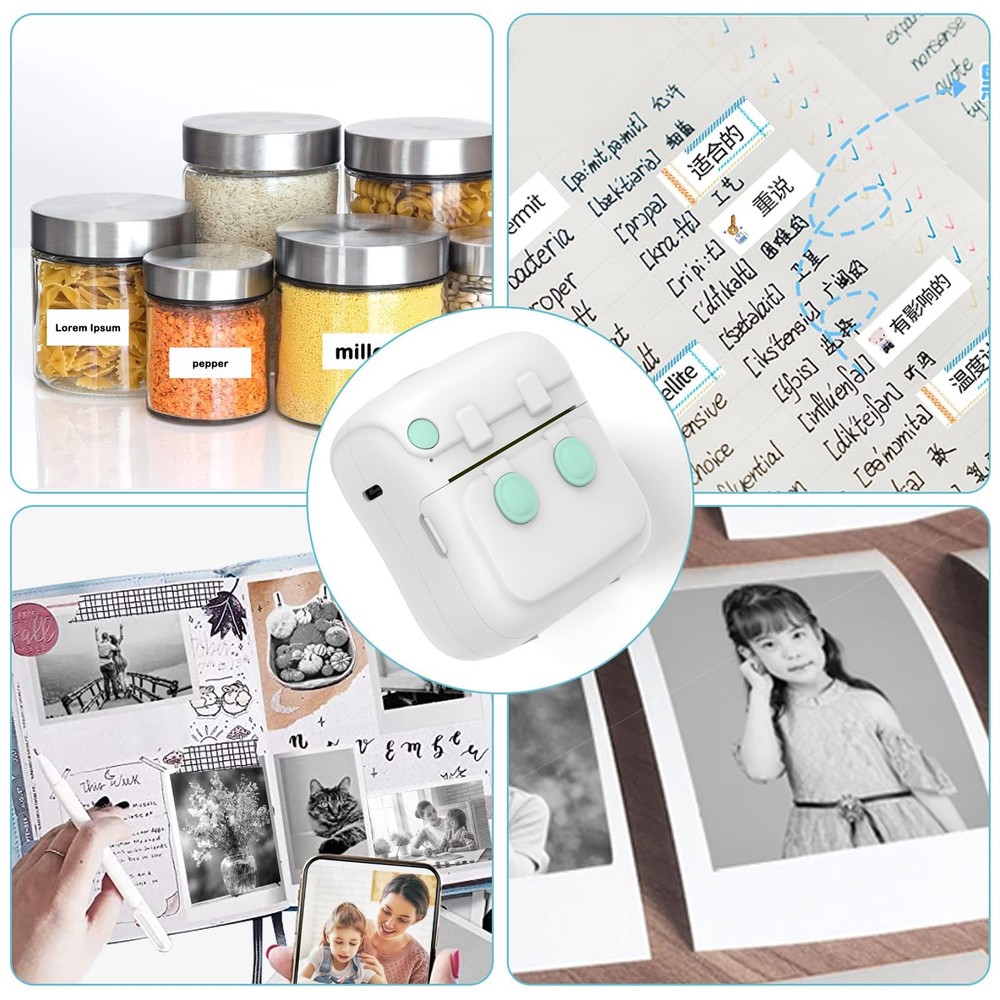 Mini Printer,Portable Bluetooth Inkless Sticker Printer with Sticker Paper an...