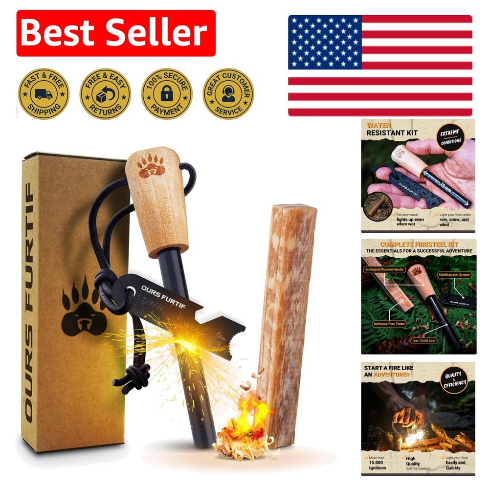 Eco-Friendly Fire Starter Kit with Multi-Tool Striker & Natural Tinder